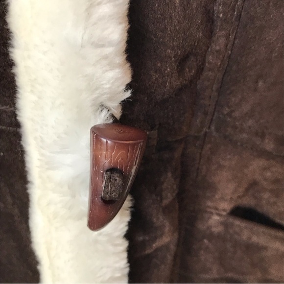 80s style suede leather jacket coat with faux shearling lining. Chocolate brown - Picture 2 of 11